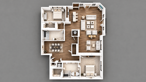 Floor plan for 2 beds, 2 baths, 1543 sqft